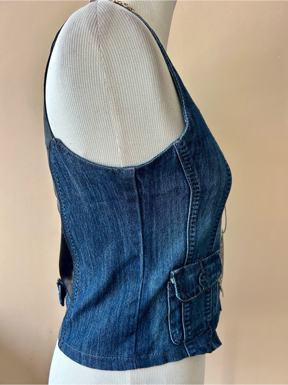 Y2K Tailored Fitted Denim Vest Women’s Clash Jeans Button Front NWT - Picture 6 of 7